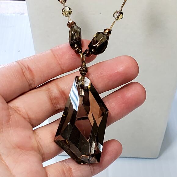 Premier Designs Prism Pendant Necklace Gold Glass Prism Beads Vtg Chunky 14" - Picture 3 of 8